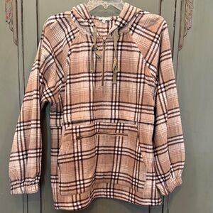 JODIFL Tan and Brown Plaid Hoodie
